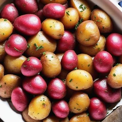 close up view of air fried baby red potatoes
