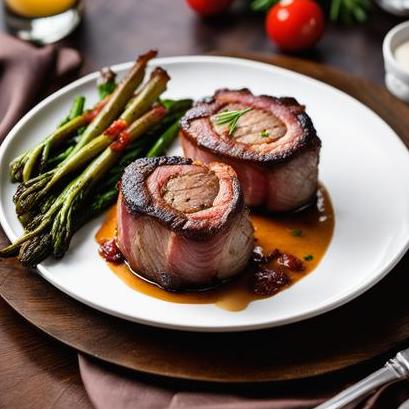 close up view of air fried bacon wrapped filet mignon