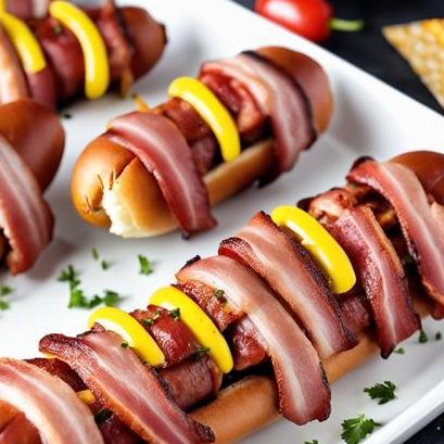 close up view of air fried bacon wrapped hot dogs