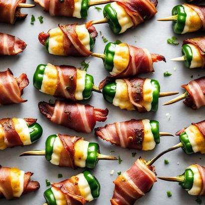 close up view of air fried bacon wrapped jalapeno poppers