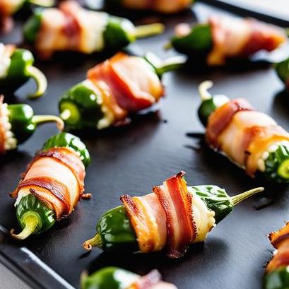 close up view of air fried bacon wrapped jalapeno poppers