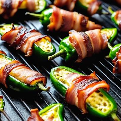 close up view of air fried bacon wrapped jalapenos
