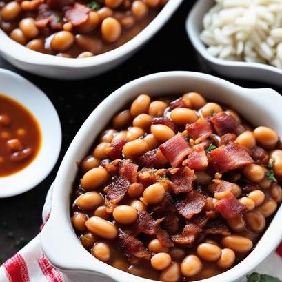 close up view of air fried baked beans with bacon