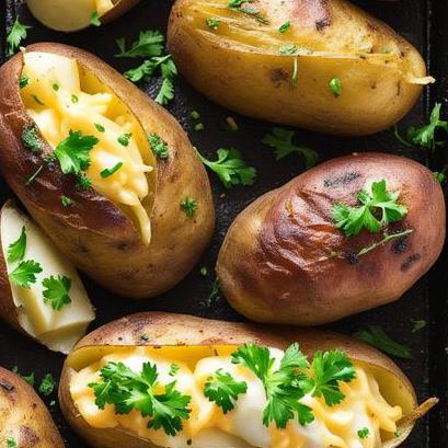 close up view of air fried baked potatoes