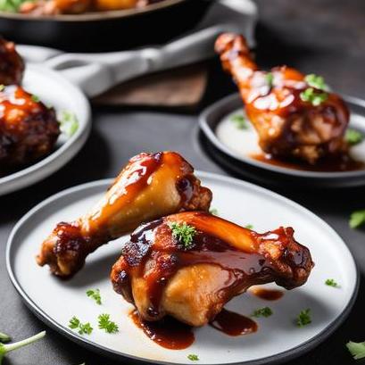 close up view of air fried barbecue chicken drumsticks