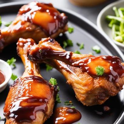 close up view of air fried barbecue chicken drumsticks