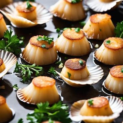 close up view of air fried bay scallops