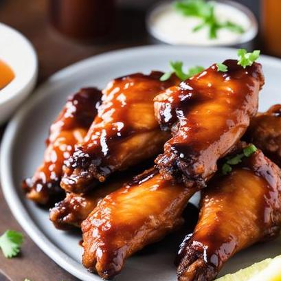 close up view of air fried bbq chicken wings