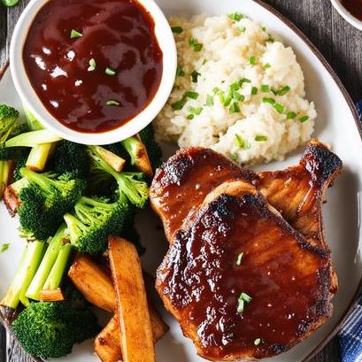 close up view of air fried bbq pork chops