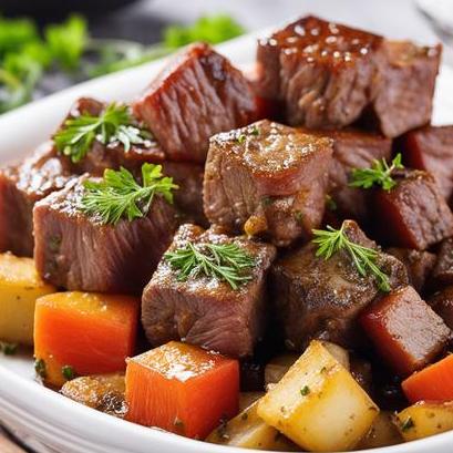 close up view of air fried beef cubes