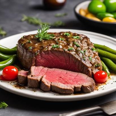 close up view of air fried beef eye round steak