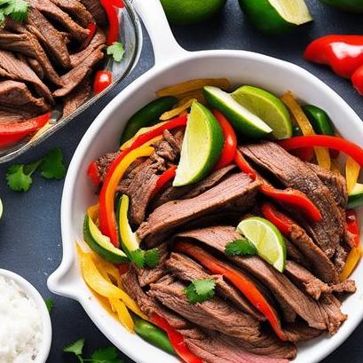 close up view of air fried beef fajitas