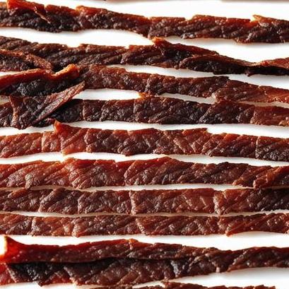 close up view of air fried beef jerky