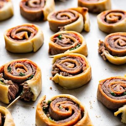 close up view of air fried beef pinwheels