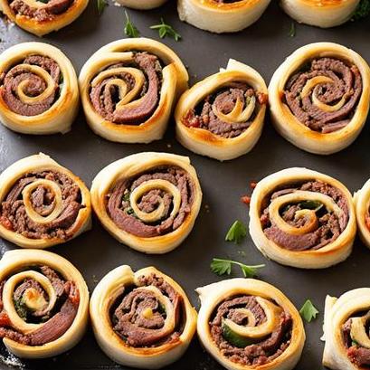 close up view of air fried beef pinwheels