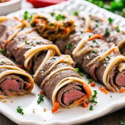 close up view of air fried beef roll ups