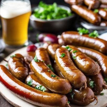close up view of air fried beer brats