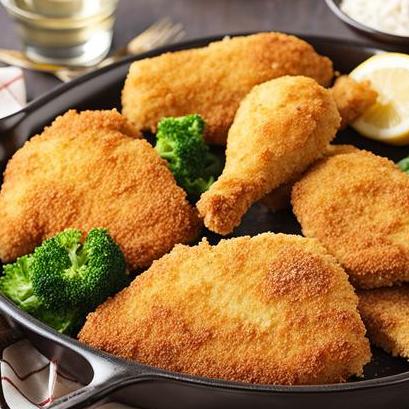 close up view of air fried breaded chicken