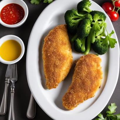 close up view of air fried breaded chicken breast