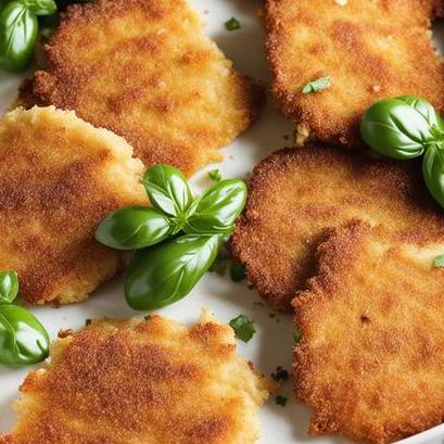 close up view of air fried breaded chicken cutlets