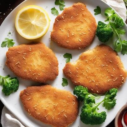 close up view of air fried breaded chicken cutlets