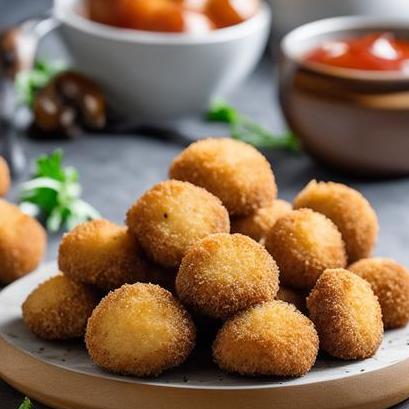 close up view of air fried breaded mushrooms