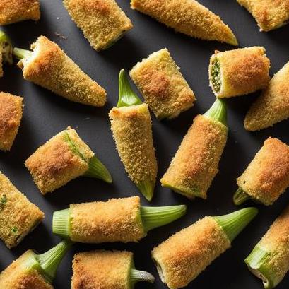 close up view of air fried breaded okra