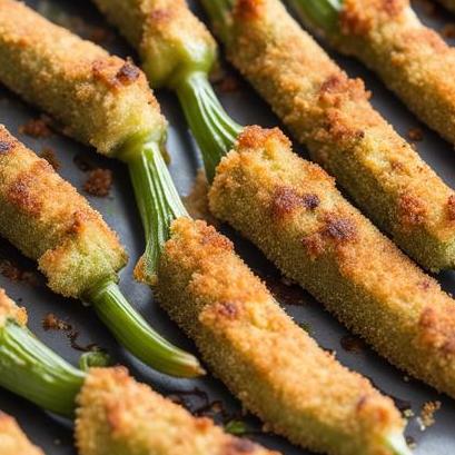 close up view of air fried breaded okra