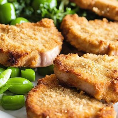 close up view of air fried breaded pork chops