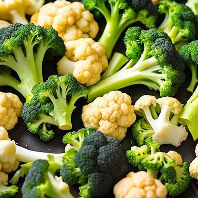 close up view of air fried broccoli and cauliflower