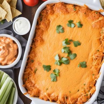 close up view of air fried buffalo chicken dip