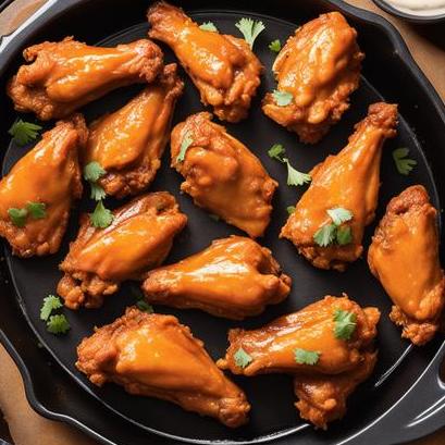 close up view of air fried buffalo wings