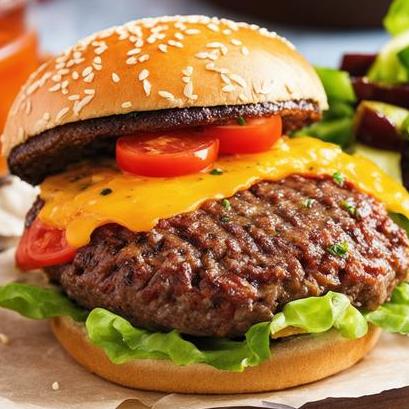 close up view of air fried burger