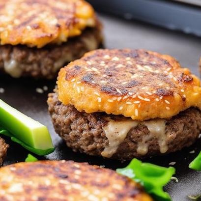 close up view of air fried burger patties