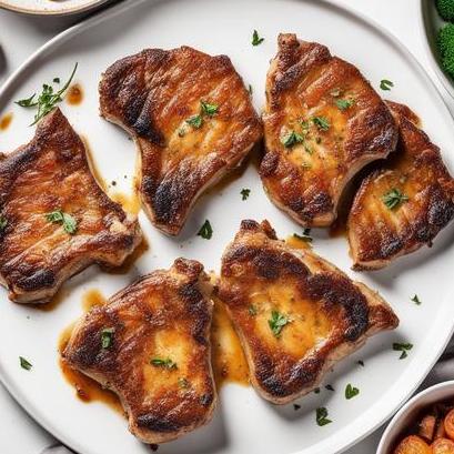 close up view of air fried butterfly pork chops