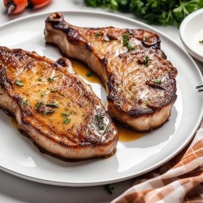 close up view of air fried butterfly pork chops