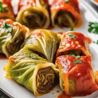 close up view of air fried cabbage rolls