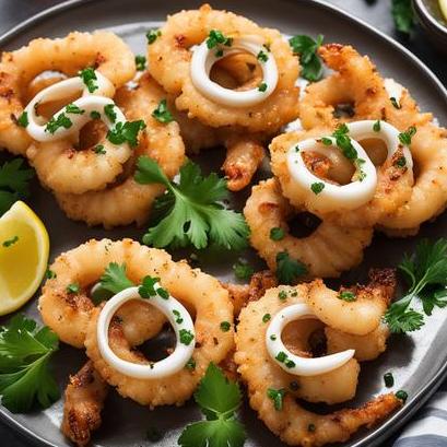 close up view of air fried calamari steaks