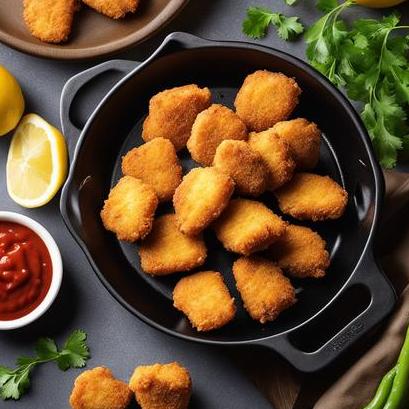 close up view of air fried catfish nuggets