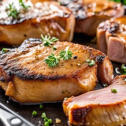 close up view of air fried center cut pork chops