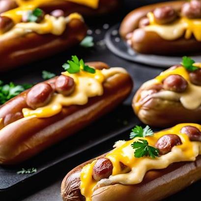 close up view of air fried cheddar brats