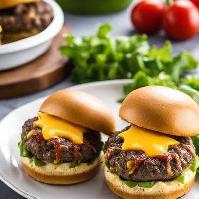 close up view of air fried cheeseburgers