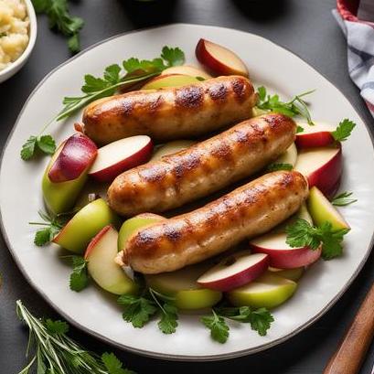 close up view of air fried chicken apple sausage