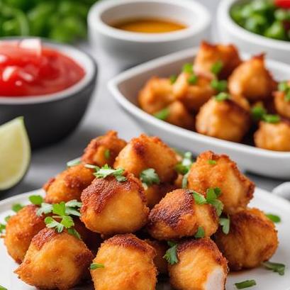 close up view of air fried chicken bites