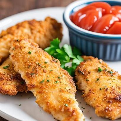 close up view of air fried chicken breast tenders