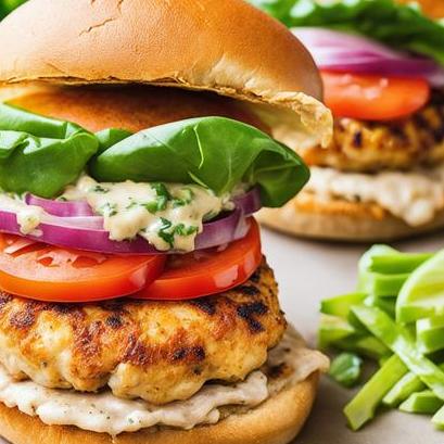 close up view of air fried chicken burgers