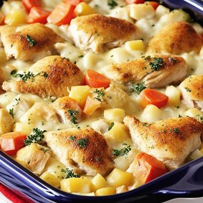 close up view of air fried chicken casserole