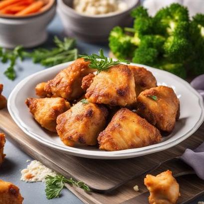 close up view of air fried chicken chunks