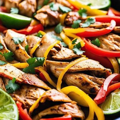 close up view of air fried chicken fajitas