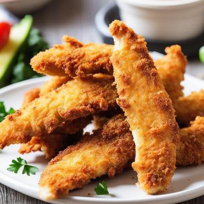 close up view of air fried chicken fingers